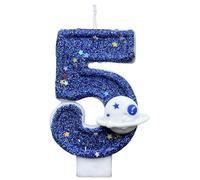 Blue Space Planet Number Candle | Birthday Cake Topper | Paraffin Candle with Sturdy Base | Space Theme Party Supplies | Kids Birthday Celebration Decoration | Number Candles for Cake