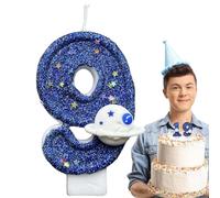 Blue Space Planet Number Candle | Birthday Cake Topper | Paraffin Candle with Sturdy Base | Space Theme Party Supplies | Kids Birthday Celebration Decoration | Number Candles for Cake