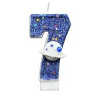 Blue Space Planet Number Candle | Birthday Cake Topper | Paraffin Candle with Sturdy Base | Space Theme Party Supplies | Kids Birthday Celebration Decoration | Number Candles for Cake