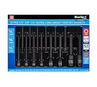 Blue Spot Tools - Set di 15 chiavi a bussola per punte Torx a impatto extra lungo, 1/4", 3/8" e 1/2" (T6-T70)