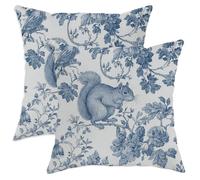 Blue Squirrel Flower Animal Print Fodere per Cuscini Set 2 Poliestere Copri Cuscino Resistenti Fodere Cuscini per Camera da Letto Esterno Salotto 45X45Cm