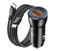Blue Star, Caricabatterie auto USB-C 30W + USB 18W + cavo USB-C compatto, Nero