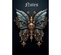 Blue Steampunk Butterfly Notebook / 120 lined pages / 6x9 inch Hardcover Vintage Mechanical Butterfly Notebook / Goth Fantasy