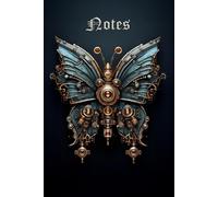 Blue Steampunk Butterfly Notebook / 120 lined pages / 6x9 inch Paperback Journal / Vintage Mechanical Butterfly Notebook / Goth Fantasy