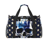 Blue Stripe Stars Skull Print Ample Travel Large Capacity Hand Travel Bag Carry On Tote Folding Travel Bag