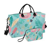 Blue Summer Beach Vacation Flamingo Travel Tote Bag Weekend Bag Gym Sports Carry con tracolla regolabile per yoga multifunzionale, blu Estate Spiaggia Vacanze Flamingo, 1 size
