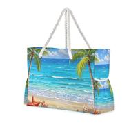 Blue Summer Vacation Beach Coconut Tree Sandproof Mens Tote Bags per viaggio con cerniera Tote Bags per lavoro con tasche
