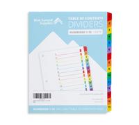Blue Summit Supplies 15 divisori per raccoglitori ad anelli o quaderni con linguette numerate multicolori, include un indice personalizzabile, 3