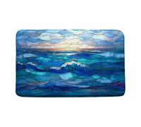 Blue Teal Abstract Ocean Beach Stained Glass Coastal Tappeto Da Bagno Trappola Sporco Zerbino Asciugapassi Antiscivolo Tappeti Da Bagno Per Vasca Cucina Doccia 40X60Cm