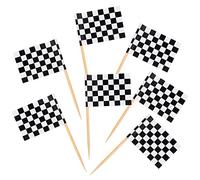 BLUE TOP 100 pezzi a scacchi bianchi e neri con bandiera da corsa, piccoli stuzzicadenti per cupcake, decorazioni per feste, giochi olimpici, celebrazioni, cocktail per feste, bar, eventi sportivi.