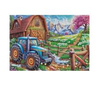 Blue Tractor Farm Field Puzzle 300 Pezzi Per Adulti Coppie Cartone Spesso Resistente Per Serate in Casa Insieme Con Poster Incluso Regalo Di Anniversario Qualità 300 PCS