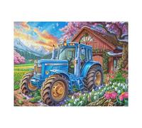 Blue Tractor Farm Field Puzzle 500 Pezzi Per Adulti Coppie Cartone Spesso Resistente Per Serate in Casa Insieme Con Poster Incluso Regalo Di Anniversario Qualità 500 PCS