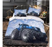 Blue Tractor Farm Set Di Copripiumino 3 Pezzi microfibra stampa 3D con cerniera con federa decorazione per camera da letto macchine agricole copripiumino for adulti e ragazze Single（135x200cm）