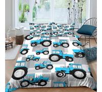blue tractors patterncopripiumino microfibra Set di 3 Pezzi stampa di 3D con cerniera cartoon farm Set Di Copripiumino incluso federe per cuscini aiosa morbido e comodo for adulti Single（140x200cm）