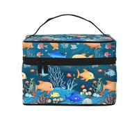 Blue Underwater World of Fish Borsa cosmetica impermeabile portatile di grande capacità 23x17x16cm per viaggi sport all'aria aperta regalo compagno di nozze, Nero , Taglia unica