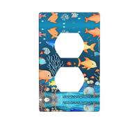 Blue Underwater World of Fish Duplex Presa a Muro Piastra Standard 1-Gang, Policarbonato Termoplastica.