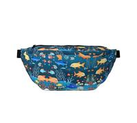 Blue Underwater World Of Fish - Marsupio a tracolla grande, idea regalo per sport, festival, allenamento, viaggi, corsa, casual, nero, taglia unica, Nero , Taglia unica