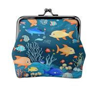 Blue Underwater World of Fish Portamonete da donna, rettangolare, con chiusura a bacio, tascabile, mini portamonete da donna