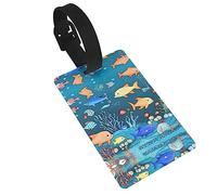Blue Underwater World of Fish Travel Airplane Luggage Tags, Accessori per bagagli per la protezione della privacy, etichette per bagagli per zaino da viaggio per donne e bambini,
