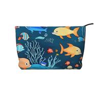 Blue Underwater World of Fish - Trousse in velluto a coste con cerniera, astuccio per cosmetici, per viaggi, articoli da toeletta e uso quotidiano