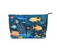 Blue Underwater World of Fish - Trousse per cosmetici, in velluto a coste, con chiusura a cerniera, adatta per viaggi, campeggio e uso quotidiano