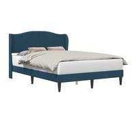 Blue Velvet Upholstered Bed Frame with Headboard 160x200 cm King Size Platform Bed Base with Wooden Slats Support Modern Rectangular Design Tufted Headboard for Bedroom Living Room Guest Room