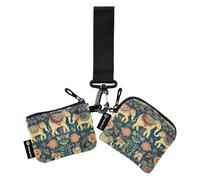 Blue Vintage Elephant Floral - Portamonete da donna, formato compatto, con portachiavi, per lavoro, viaggi, confezione da 2, Floreale Elefante Vintage, 1 size, Casual