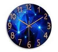 Blue Wall Clocks Battery Operated 16 Inches or Larger Glass Wall Clock for Living Room Analog Wall Clock Silent