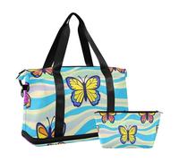 Blue Wave Colorful Butterfly Tote Bag Carry on Bag con Toiletry Bag per Viaggi Multifunzionale, farfalla colorata onda blu, 1 size
