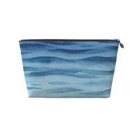Blue Wave Line Leather Travel Makeup Bag-Waterproof Cosmetic Pouch