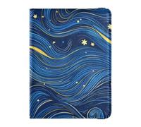 Blue Waves at Night - Porta passaporto in pelle con slot per carte di vaccinazione, con blocco RFID, leggero, Onde blu di notte, 1 size