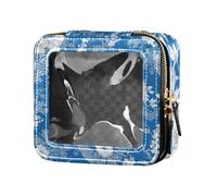 Blue White Boho Flowers Bloom Cute Makeup Case Bag Clear Leather Toiletry Bag Mini contenitori per il trucco per le donne