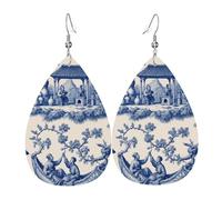 Blue-White Chinese Style Landscape With Figures Design Orecchini Leggera Orecchini In Pelle Penzolare Accessori Per Decorazioni Feste