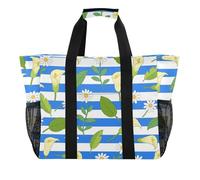 Blue White Striped Calla Lily Daisy Flower Utility Bag Per Tronco Pieghevole Con Tasche Canvas Beach Bag Tote, Blu bianco a righe Calla giglio Margherita fiore, 1 size, Moda
