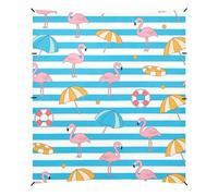 Blue White Striped Summer Flamingo Beach Cabana UPF50+ Easy Setup Parasole Portatile con Pala di Sabbia per Campeggio, Picnic, Cortile