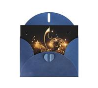 Blue WHJSHOP - Biglietto di auguri con note musicali dorate e stelle lucide, carta perlescente di alta qualità, effetto perlato, busta di carta perlata su entrambi i lati