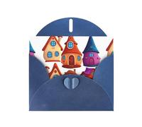 Blue WHJSHOP - Biglietto di auguri con stampa della casa magica dei cartoni animati, carta perlescente di alta qualità, double face, effetto perlato, busta di carta perlata