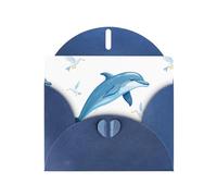Blue WHJSHOP - Biglietto di auguri con stampa di delfini che saltano tra i gabbiani, carta perlescente di alta qualità su entrambi i lati, effetto perlato, busta di carta perlata