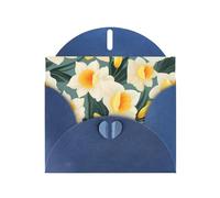 Blue WHJSHOP - Biglietto di auguri con stampa di fiori di narciso - Carta perlescente di alta qualità su entrambi i lati, effetto perlato, busta di carta perlata