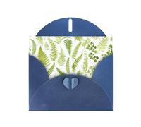 Blue WHJSHOP - Biglietto di auguri con stampa di foglie di felce e piante naturali, carta perlescente su entrambi i lati, effetto perlato, busta di carta perlata