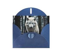 Blue WHJSHOP - Biglietto di auguri con stampa di un lupo solitario, carta perlescente di alta qualità, double face, effetto perlato, busta di carta perlata