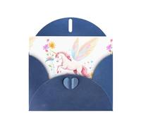 Blue WHJSHOP Fantasy unicorno nel mare di fiori stampe biglietto di auguri - High-End carta perlescente double face effetto perla Love Buckle busta di carta perlato