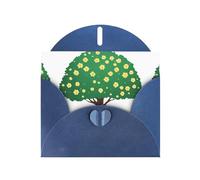 Blue WHJSHOP Flower Bicycle under the tree Prints, biglietto di auguri - Carta perlescente di alta qualità su entrambi i lati, effetto perlato, busta di carta perlata con fibbia d'amore