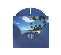 Blue WHJSHOP Paradise Beach Palm Trees Prints, biglietto di auguri in carta perlescente di alta qualità, double face, effetto perlato, busta di carta perlata