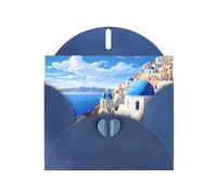 Blue WHJSHOP Santorini Greek Island - Biglietto d'auguri con stampa panoramica sul mare, carta perlescente di alta qualità su entrambi i lati, effetto perlato, busta in carta perlata