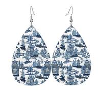 Blue Willow Ancient Ming China Chinoiserie Orecchini In Pelle A Forma Di Goccia Squisito Orecchini Lussuoso Ciondolo A Goccia Per Uso Quotidiano Matrimoni Feste