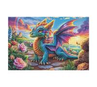 Blue Wing Dragon Puzzle 1000 Pezzi Firenze Per Adulti Mythic Beast Bloom Cartone Di Alta Qualità Per Collezione Artistica Da Passatempo Regalo Di Laurea Qualità Museale 1000 PCS