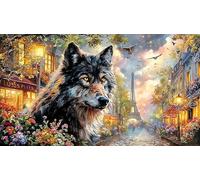 Blue-Wolf-Under-Orange-Moon 1000 pezzi Gioco stimolante Puzzle per adulti Carta riciclata Gioco familiare divertente & stimolante per relax, creatività e regali 38x52/1000 pezzi