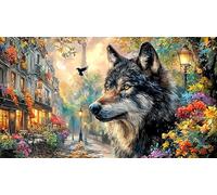 Blue-Wolf-Under-Orange-Moon Carta riciclata Puzzle 1000 pezzi Giochi educativi Gioco familiare divertente & stimolante Idea regalo perfetta per relax 38x26/1000 pezzi