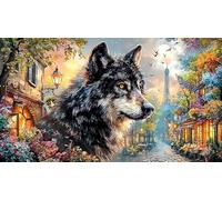 Blue-Wolf-Under-Orange-Moon Carta riciclata Puzzle 1000 pezzi Sfida di gioco educativo Regalo divertente & Attività in casa Idea regalo perfetta per donne e uomini 38x26/1000 pezzi